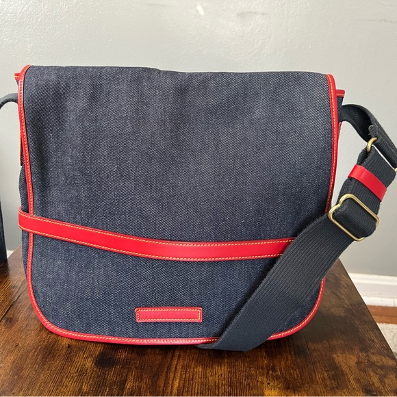 Dooney & Bourke Other - Dooney & Bourke vintage Denim Messenger Bag with Red Trim